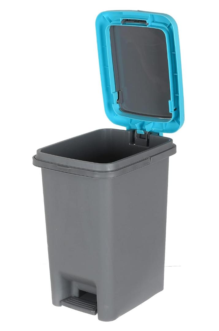 Pedal Dustbin with Lid - Gray & Blue (Step-On Trash Can)
