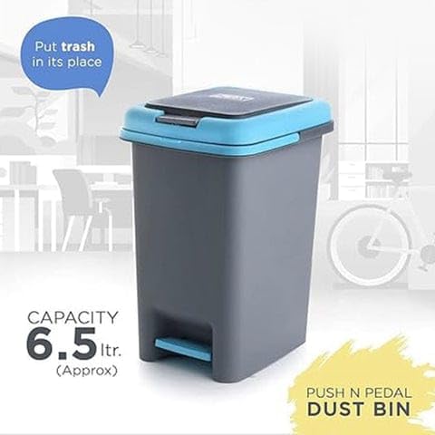 Pedal Dustbin with Lid - Gray & Blue (Step-On Trash Can)