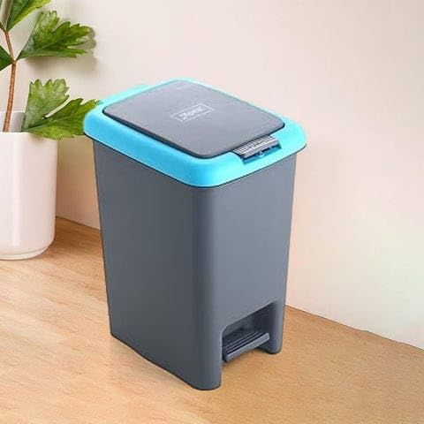 Pedal Dustbin with Lid - Gray & Blue (Step-On Trash Can)