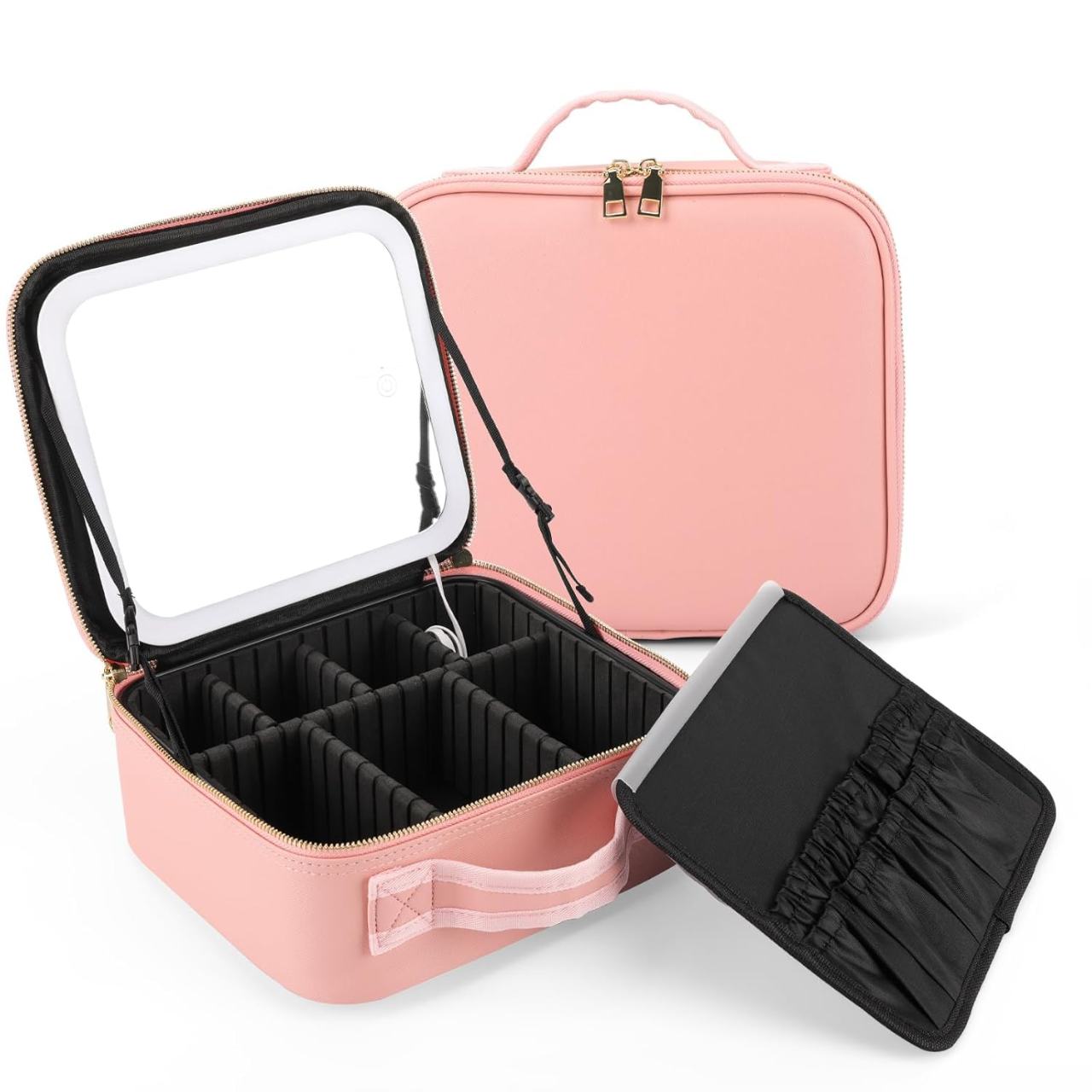 Pink LED Light Makeup Organizer Box with Touch Mirror
