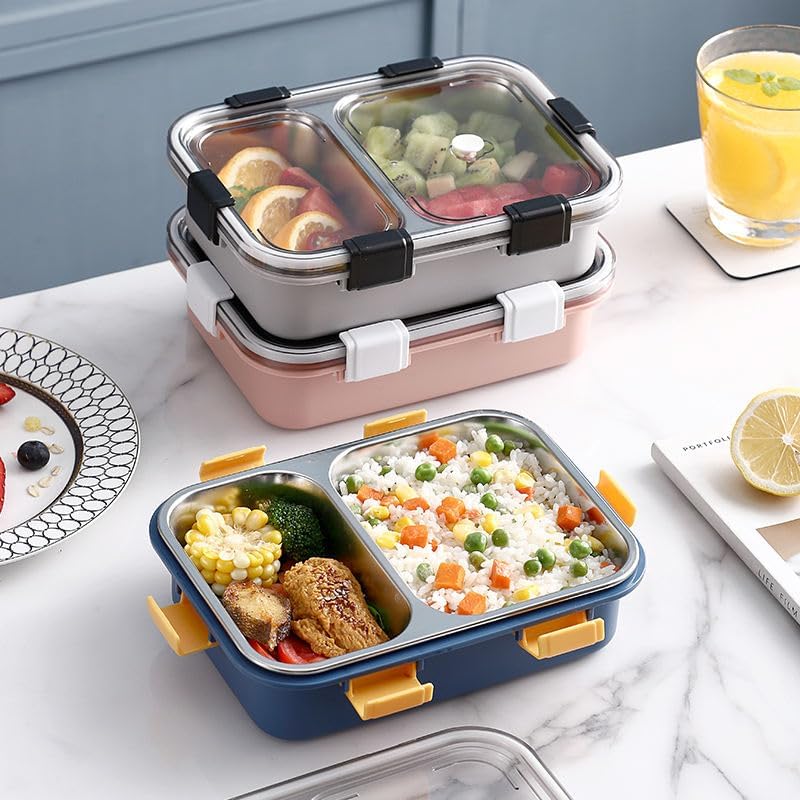 Pink Stainless Steel Lunch Box with 2 Compartments - 'You Are What You Eat' Design