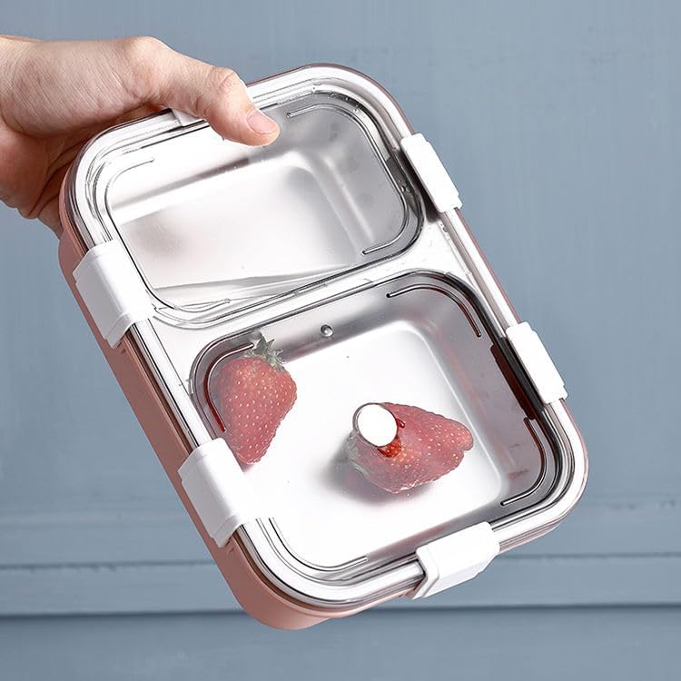 Pink Stainless Steel Lunch Box with 2 Compartments - 'You Are What You Eat' Design