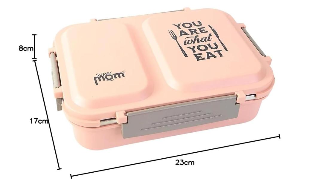 Pink Stainless Steel Lunch Box with 2 Compartments - 'You Are What You Eat' Design