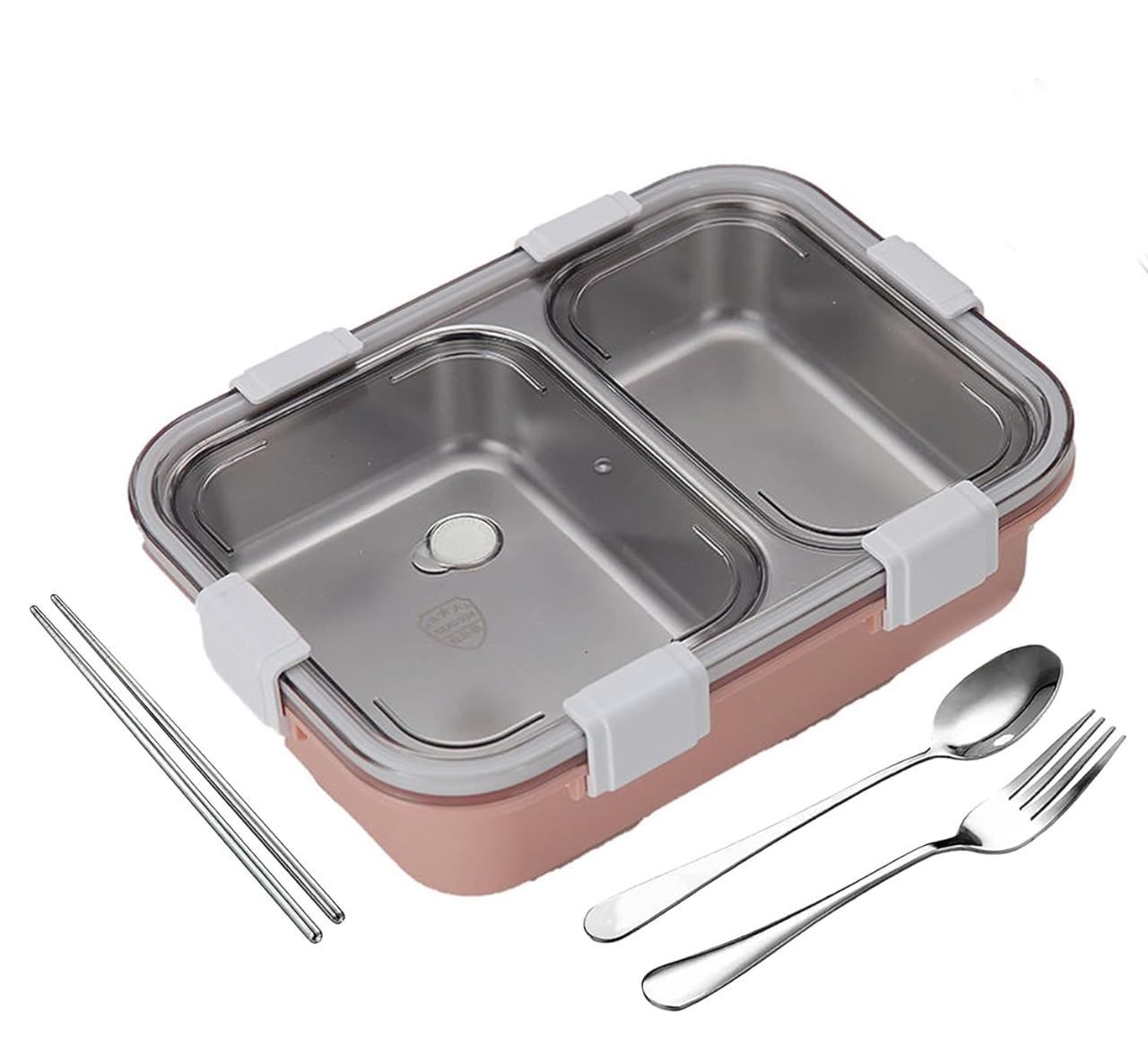 Pink Stainless Steel Lunch Box with 2 Compartments - 'You Are What You Eat' Design