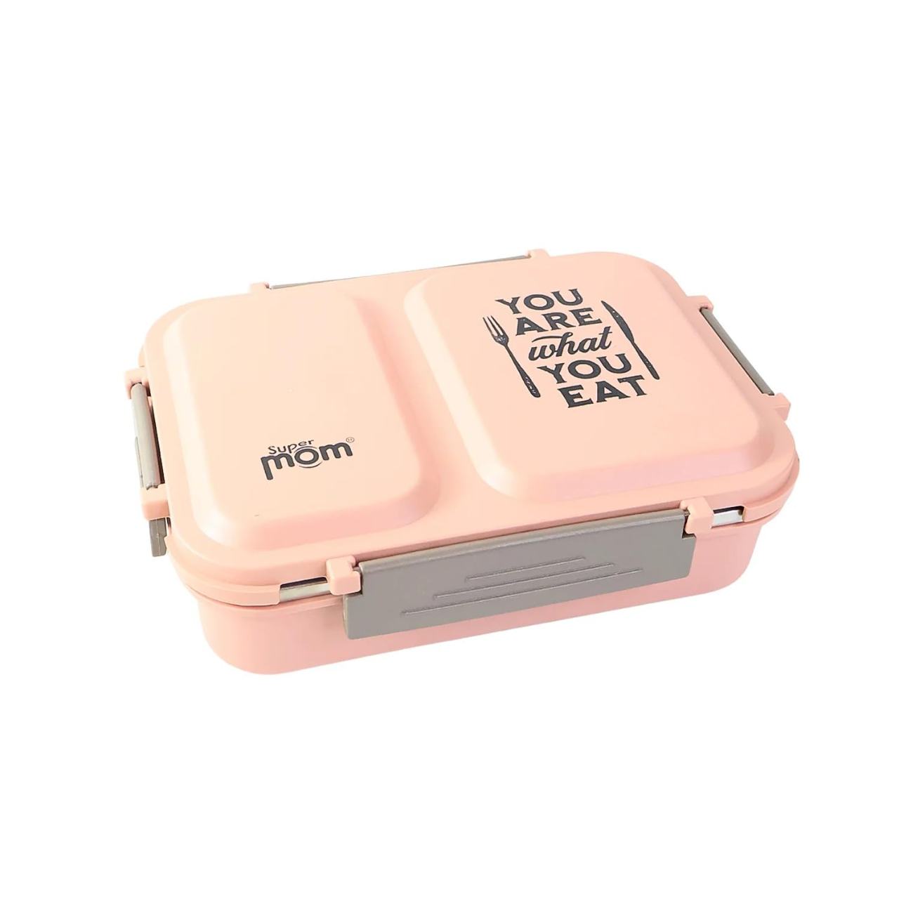 Pink Stainless Steel Lunch Box with 2 Compartments - 'You Are What You Eat' Design