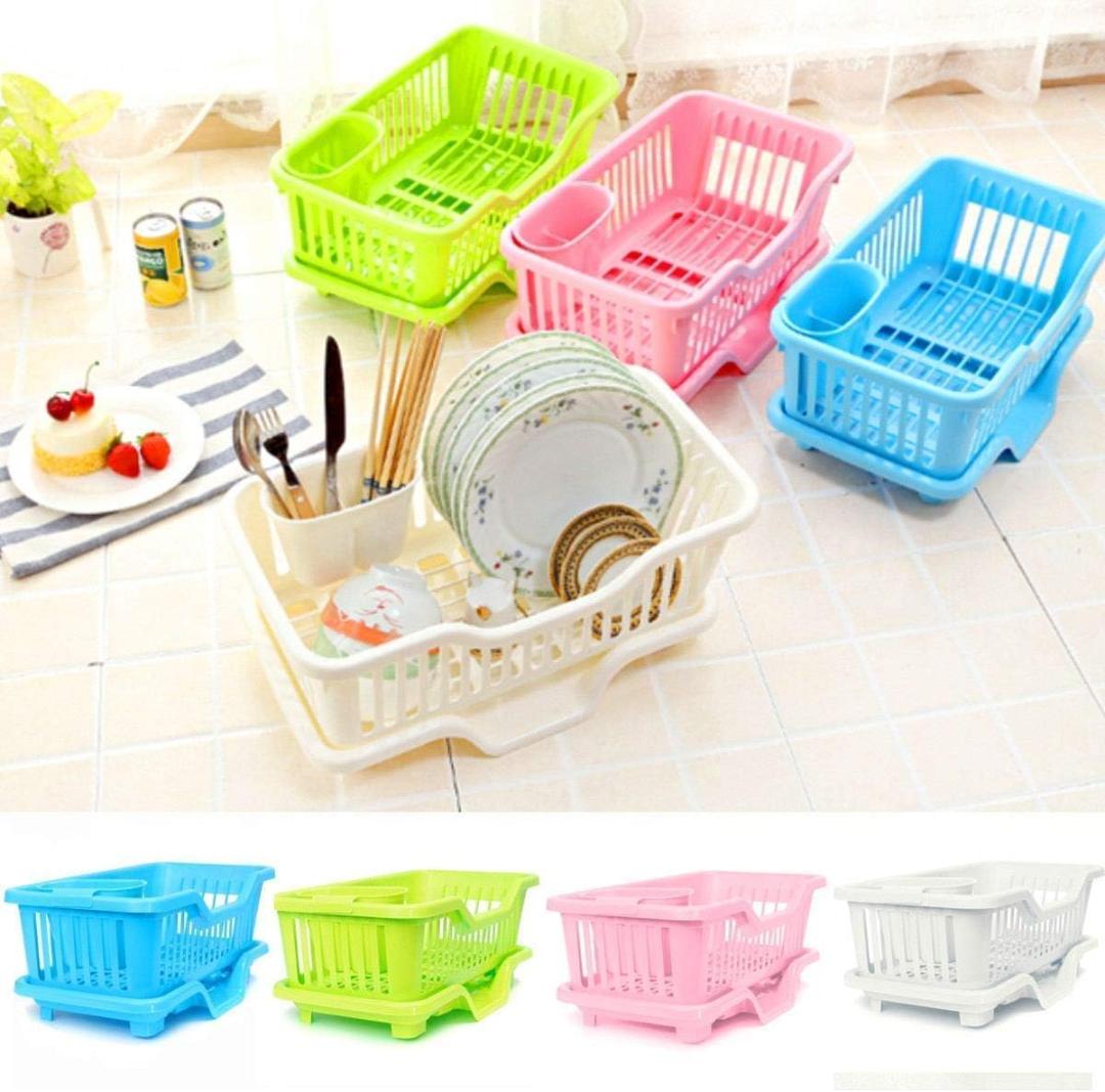 Plastic Sink Dish Drainer Drying Rack (With Brown Box) ( MOQ :- 3 Pc)