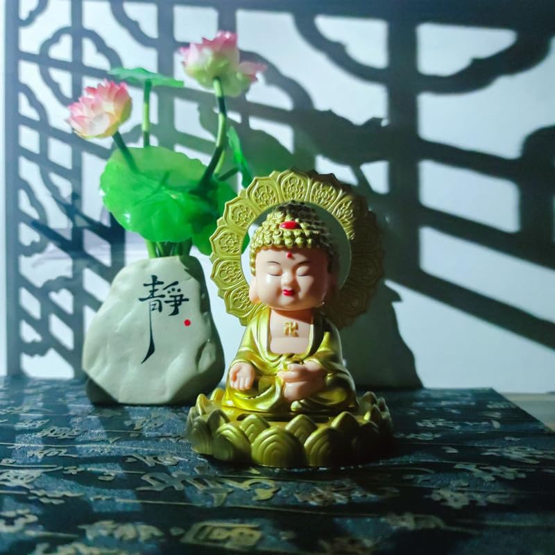 Plastic Solar Powered Moving Head Sitting Action Buddha Statue (1 Pc / Mix Color)