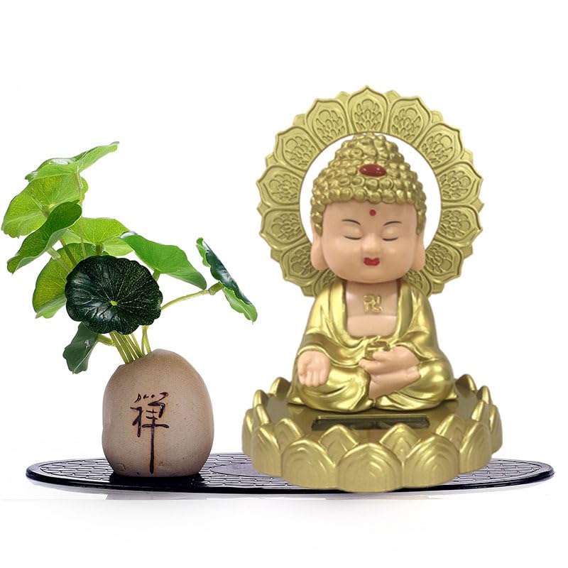 Plastic Solar Powered Moving Head Sitting Action Buddha Statue (1 Pc / Mix Color)