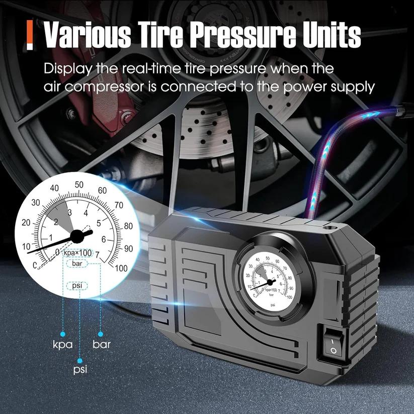 Portable 12V Tire Inflator Air Compressor for Car & Bike