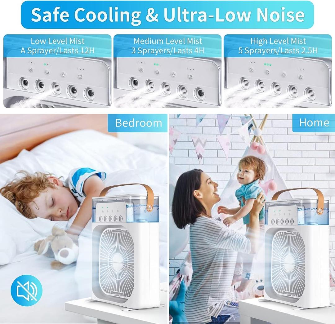 Portable Evaporative Air Cooler with 600ML Water Tank, 5 Mist Vents & Timer Function