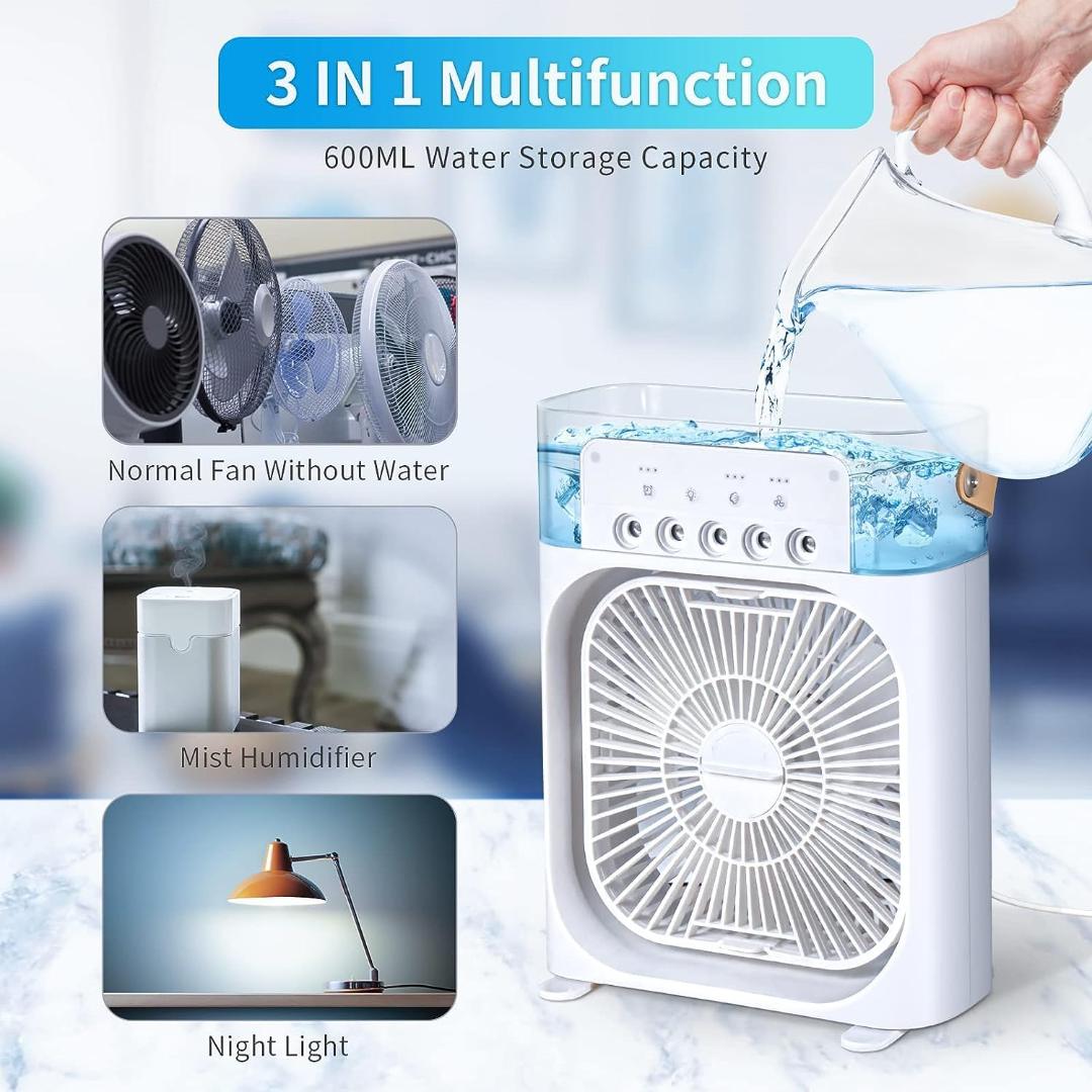 Portable Evaporative Air Cooler with 600ML Water Tank, 5 Mist Vents & Timer Function