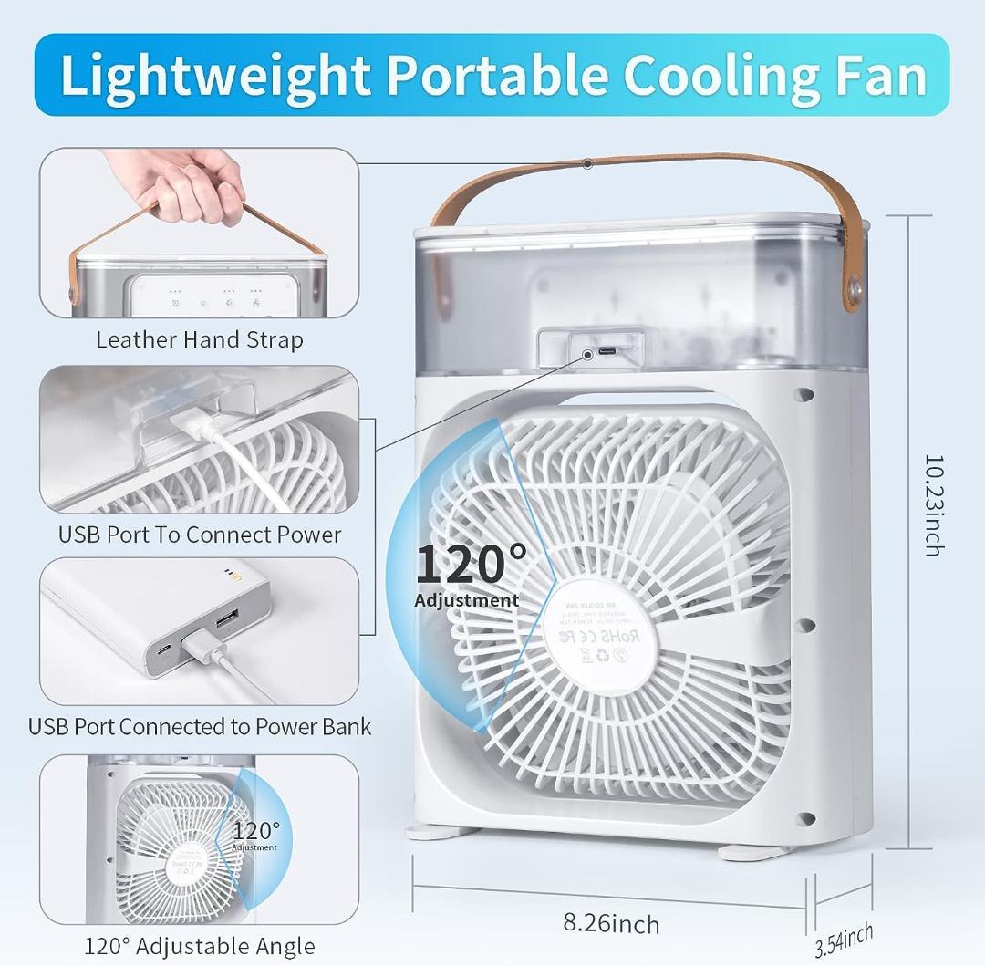 Portable Evaporative Air Cooler with 600ML Water Tank, 5 Mist Vents & Timer Function