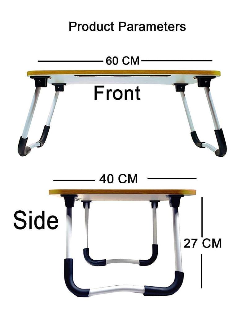 Portable Foldable Laptop Table with Cup and Tablet Holder - Wooden Texture Design