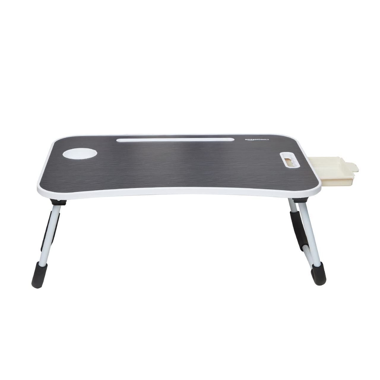 Portable Foldable Laptop Table with Cup and Tablet Holder - Wooden Texture Design