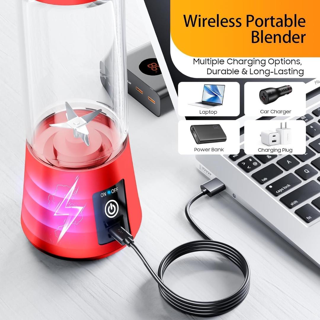 Portable USB Electric Juicer – 6-Blades Protein Shaker Blender Cup (380 ML)
