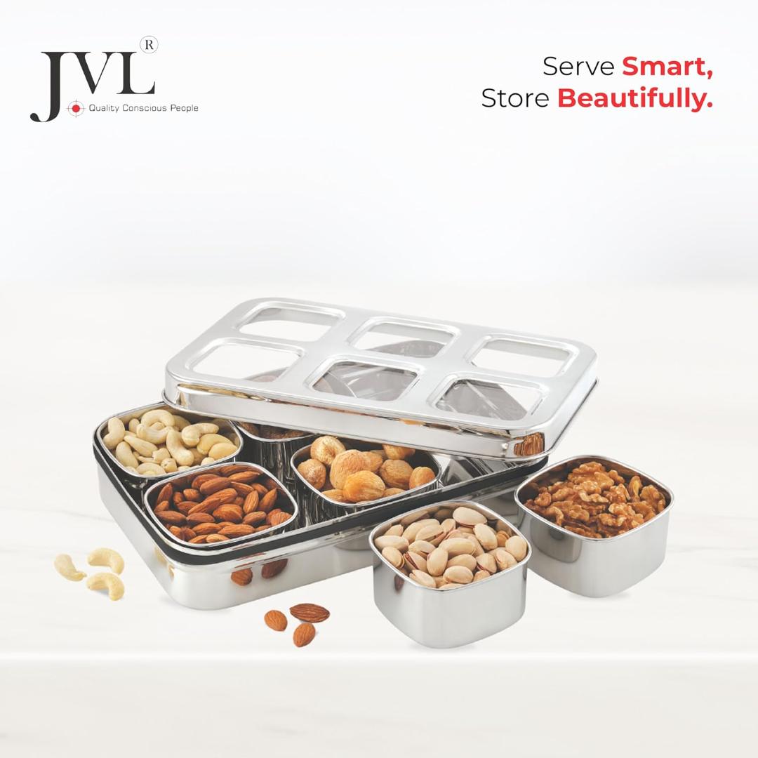 Premium Stainless Steel Masala & Dry Fruit Storage Dabba with 9 Compartments