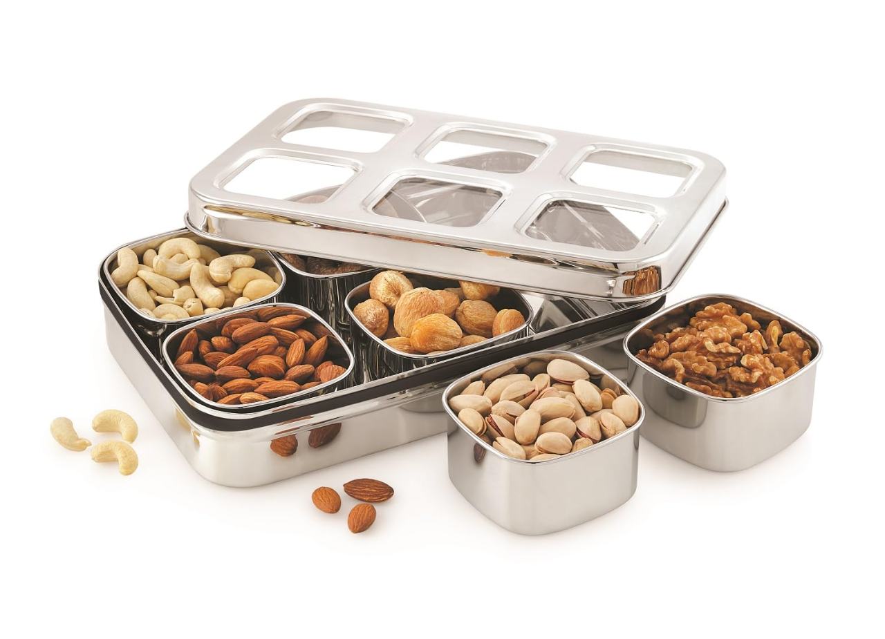 Premium Stainless Steel Masala & Dry Fruit Storage Dabba with 9 Compartments