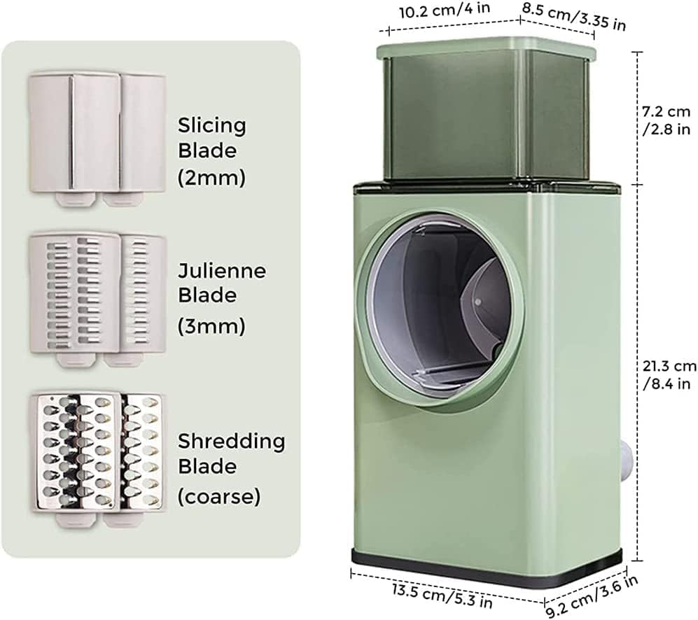 Rotary Vegetable Slicer and Grater - 3-in-1 Manual Kitchen Tool with Multiple Blades