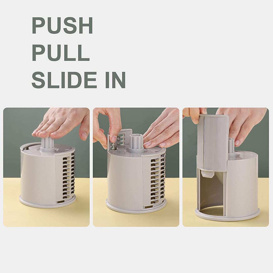 Rotary Vegetable Slicer and Grater - 3-in-1 Manual Kitchen Tool with Multiple Blades