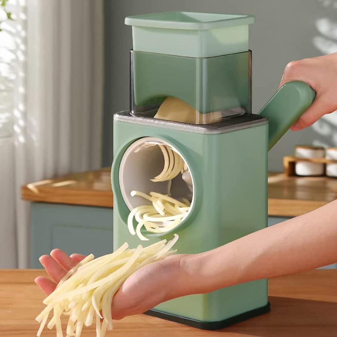 Rotary Vegetable Slicer and Grater - 3-in-1 Manual Kitchen Tool with Multiple Blades