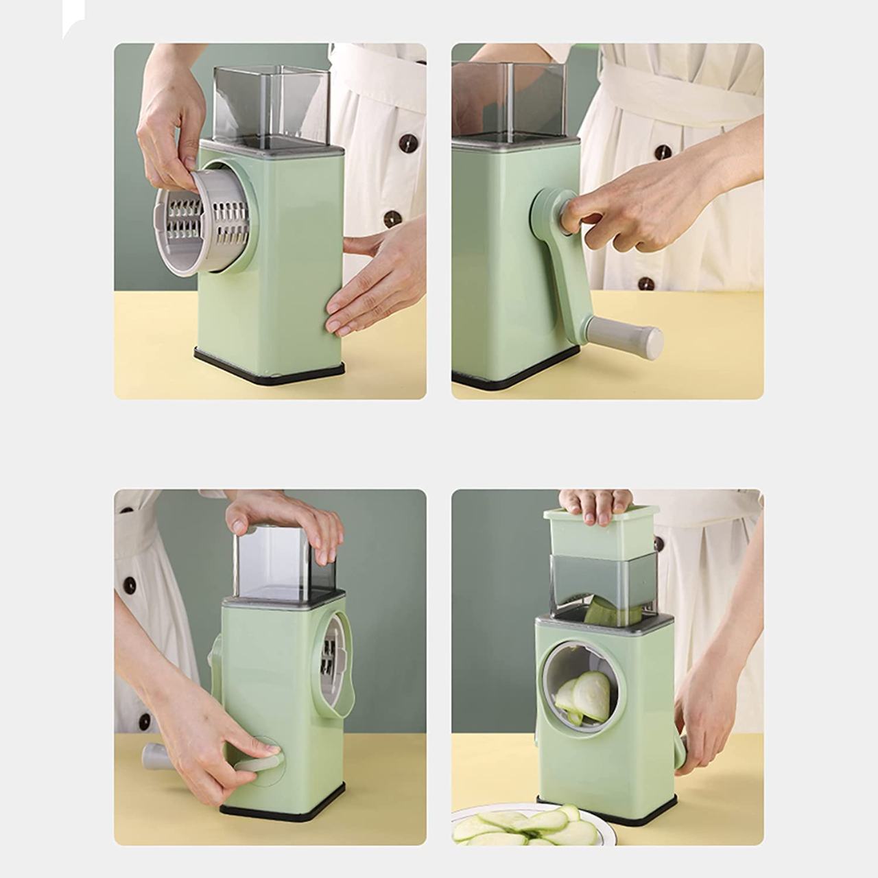 Rotary Vegetable Slicer and Grater - 3-in-1 Manual Kitchen Tool with Multiple Blades