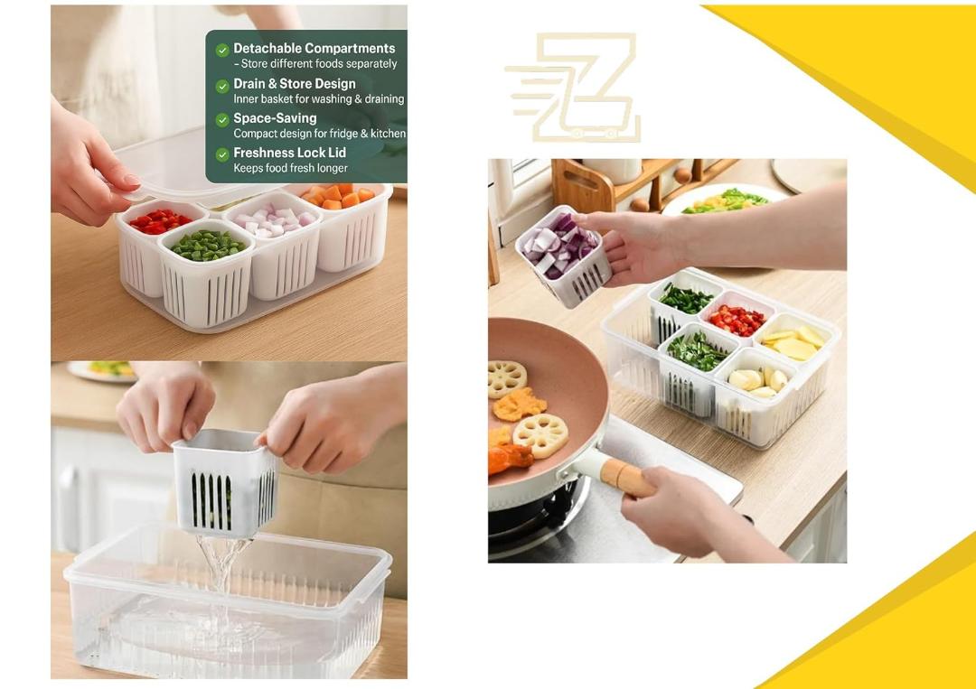 Roxique 6-Compartment Refrigerator Food Storage Container with Transparent Lid