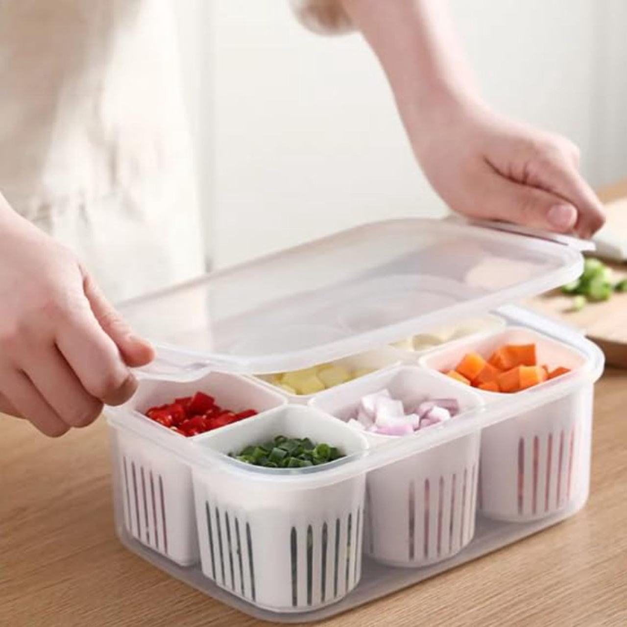 Roxique 6-Compartment Refrigerator Food Storage Container with Transparent Lid