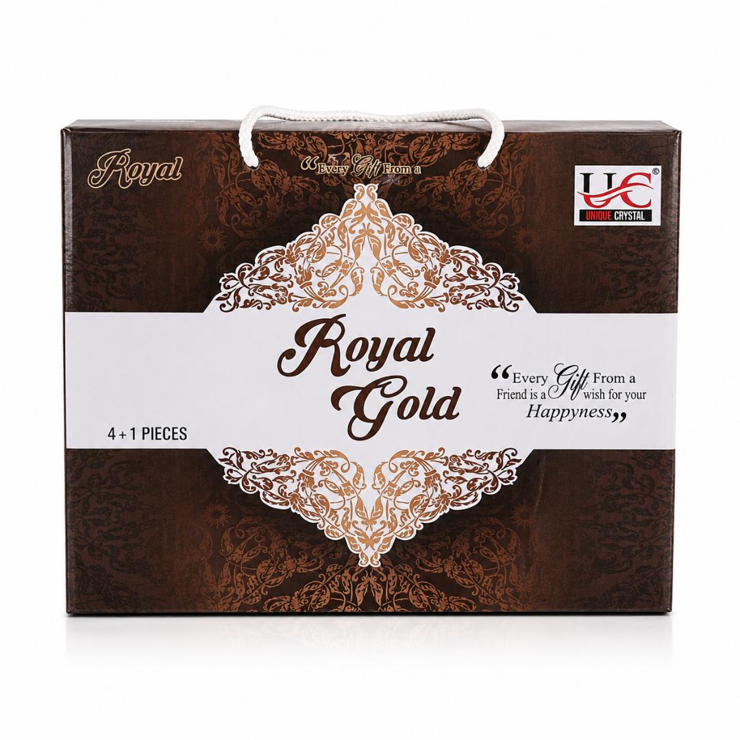 Royal Gold 4 Cups & 1 Serving Tray Set | Premium Ceramic Tea & Coffee Serving Set