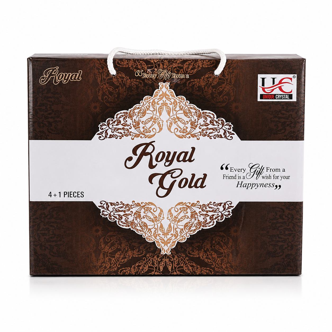 Royal Gold 4 Cups & 1 Serving Tray Set | Premium Ceramic Tea & Coffee Serving Set