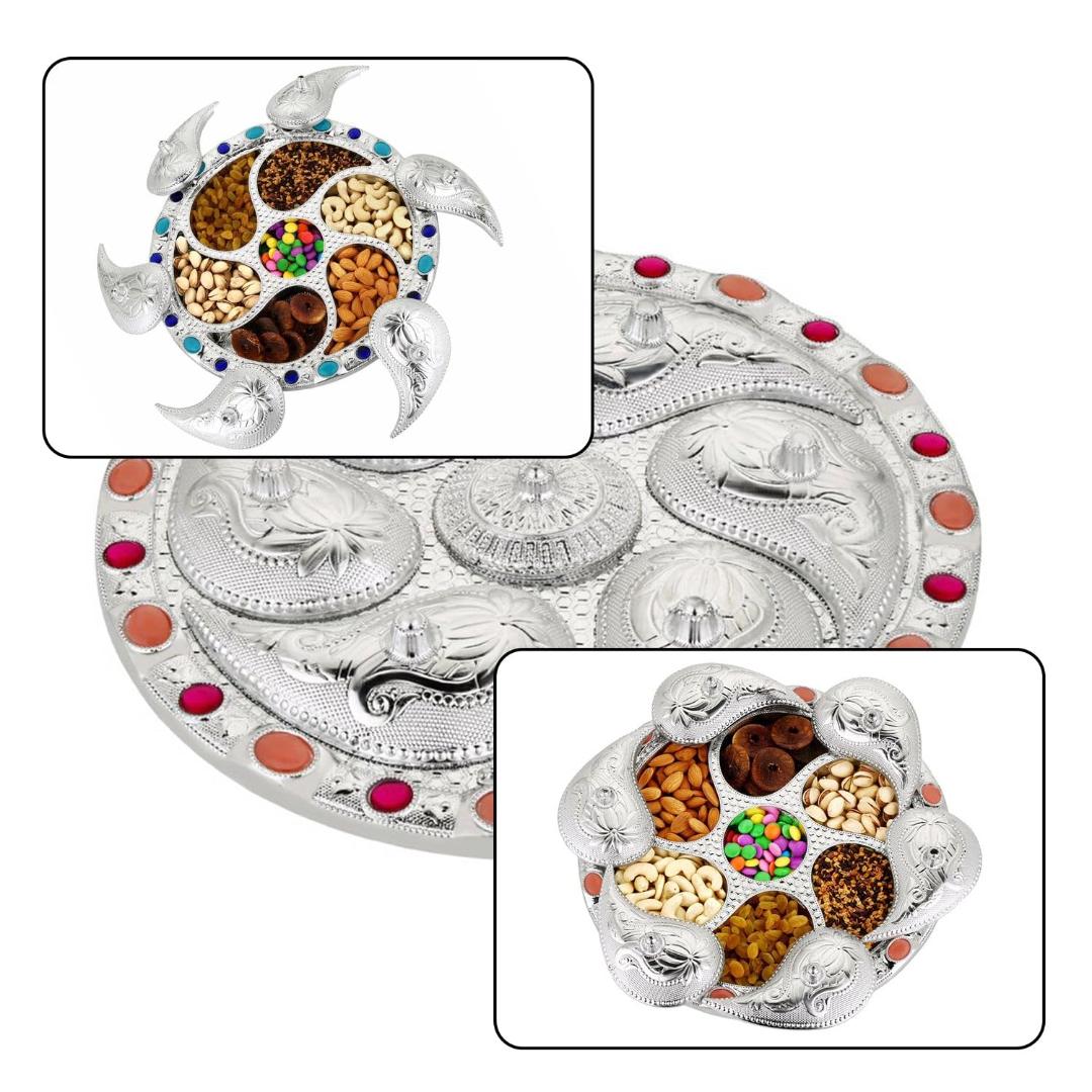 Silver-Plated Turtle Dry Fruit and Snack Serving Tray with Compartments