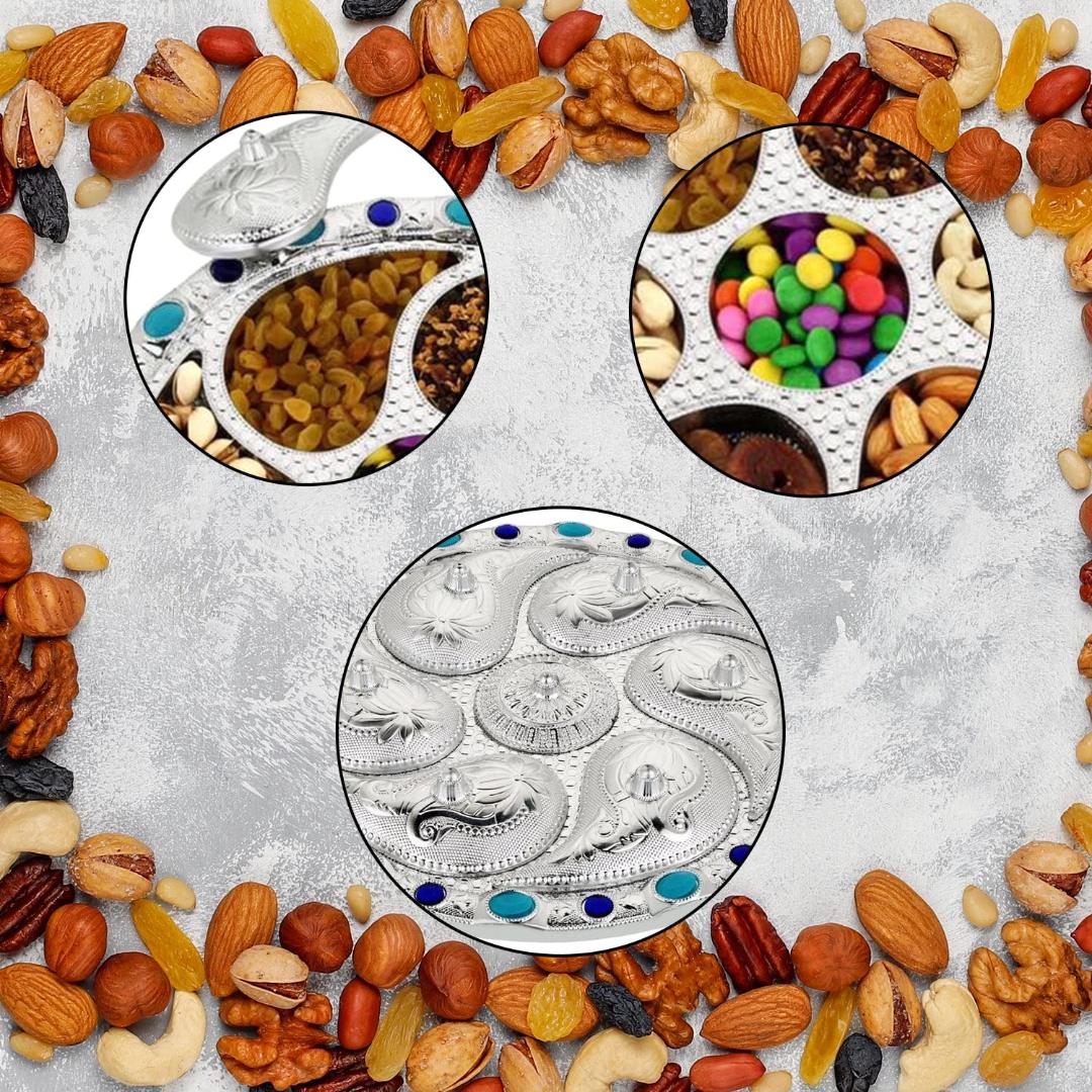 Silver-Plated Turtle Dry Fruit and Snack Serving Tray with Compartments