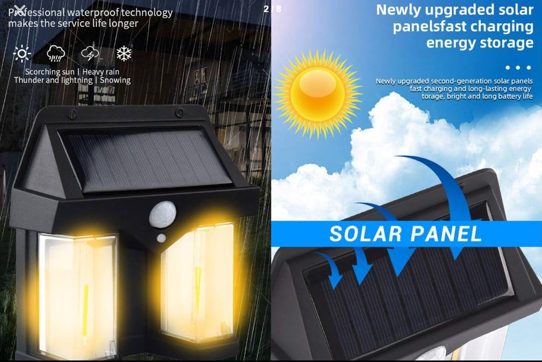 Solar Motion Sensor Wall Light - Dual LED Outdoor Security Lamp