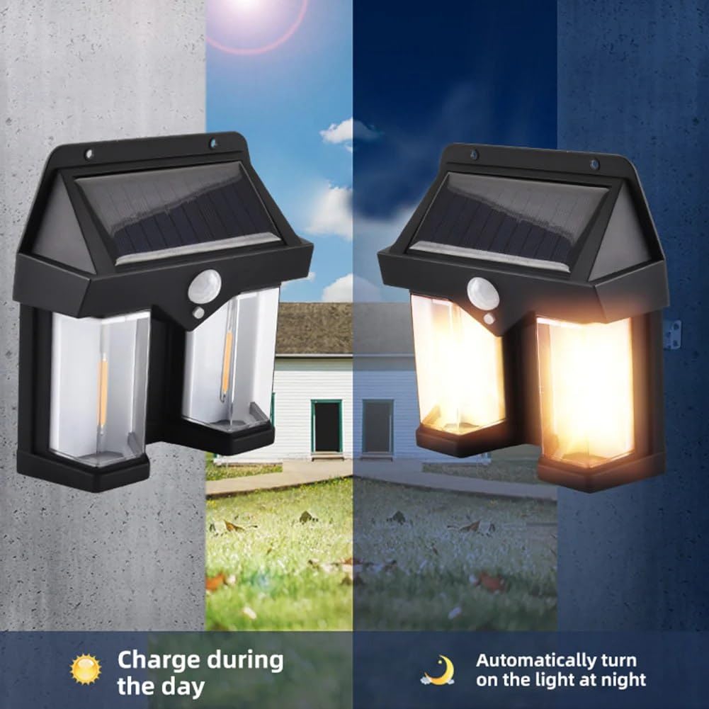 Solar Motion Sensor Wall Light - Dual LED Outdoor Security Lamp