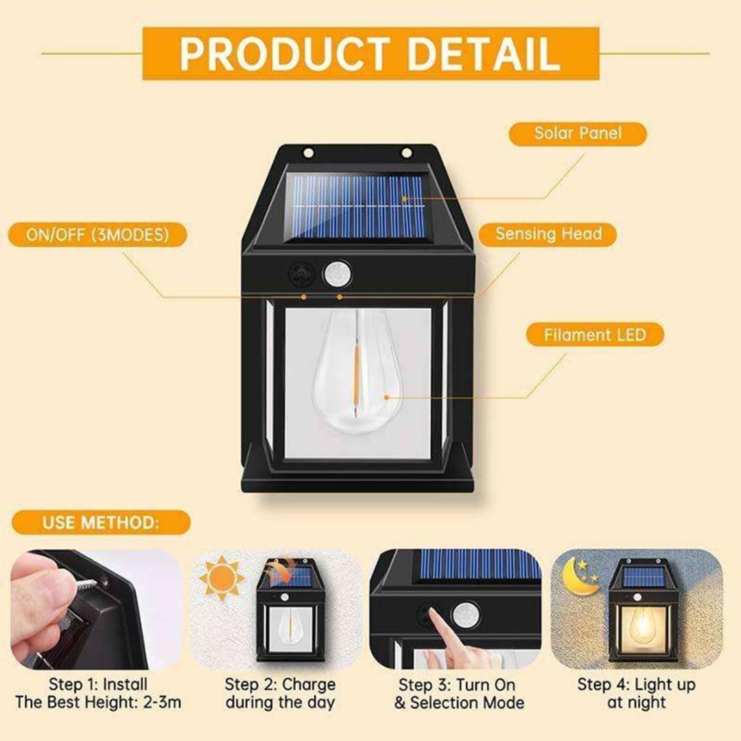 Solar Wall Lamp Wireless Outdoor Light with Motion Sensor & 3 Modes