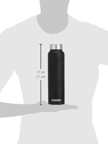Solimo Stainless Steel Insulated Water Bottle with Leak-Proof Cap - 26cm, Black