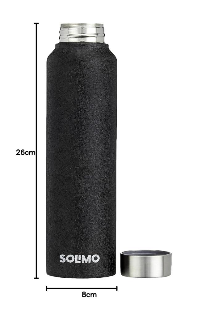 Solimo Stainless Steel Insulated Water Bottle with Leak-Proof Cap - 26cm, Black
