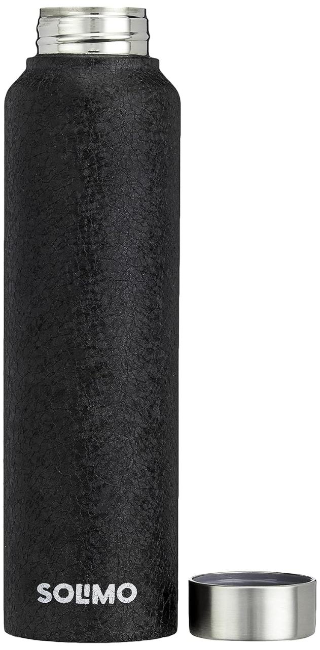 Solimo Stainless Steel Insulated Water Bottle with Leak-Proof Cap - 26cm, Black