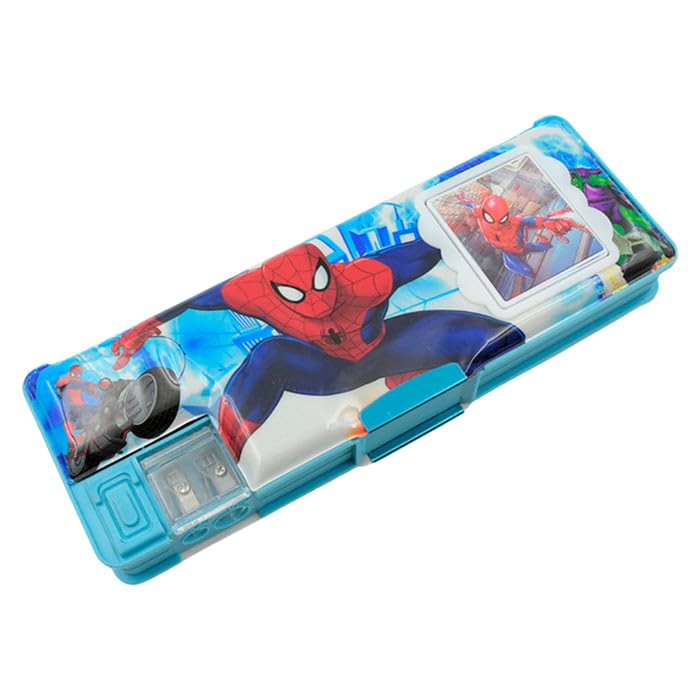 Spider-Man Themed Multi-Compartment Pencil Box with Calculator and Sharpener - Blue