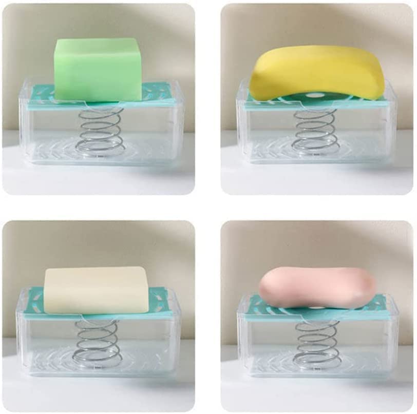 Spring-Loaded Transparent Soap Dish with Drainage - Bathroom Soap Holder Box