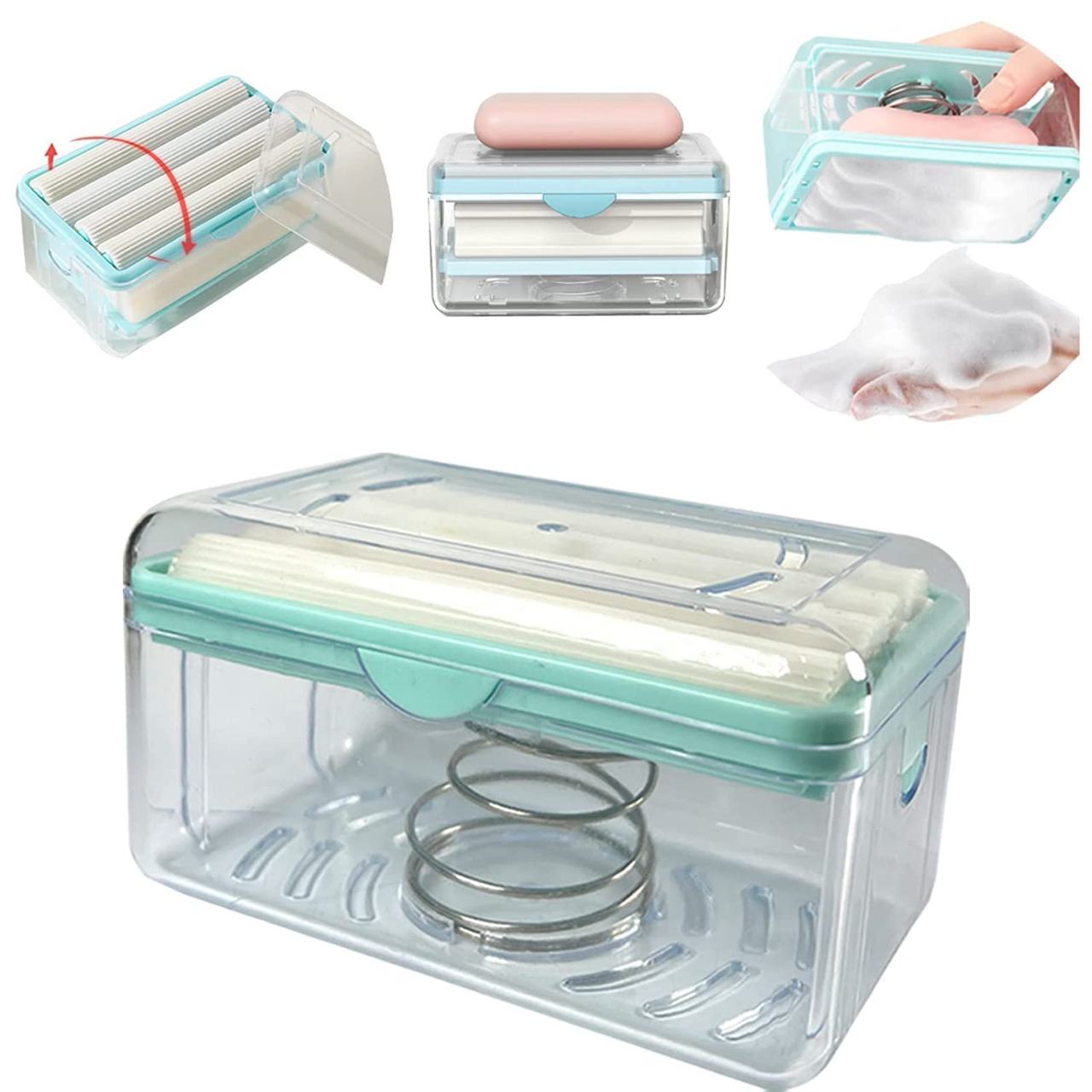 Spring-Loaded Transparent Soap Dish with Drainage - Bathroom Soap Holder Box
