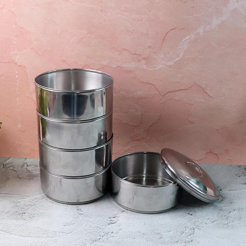 Stainless Steel 5 Compartment Round Lunch Box - Leakproof Tiffin (16x5")