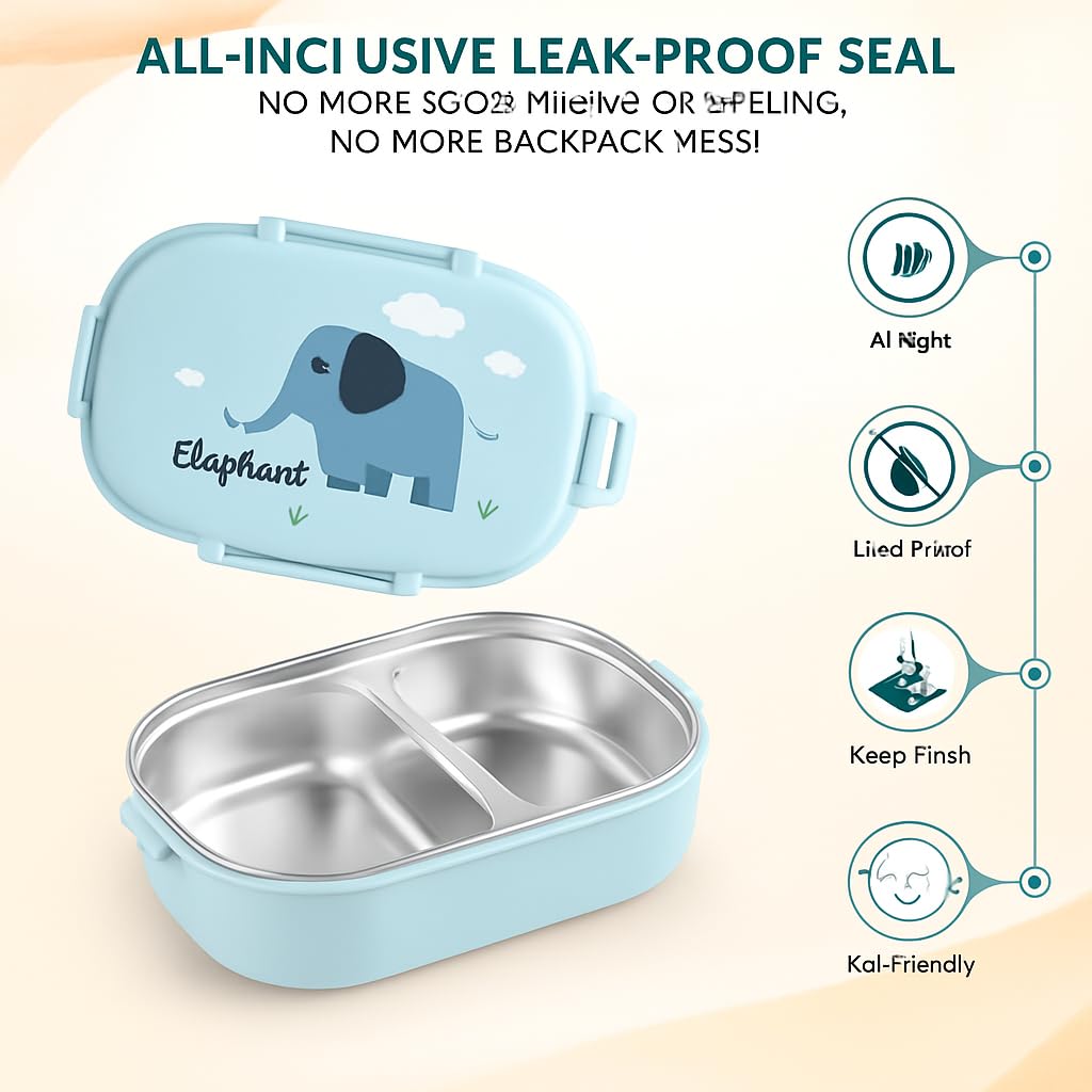 Stainless Steel Compartment Lunch Box with Leak-Proof Lid