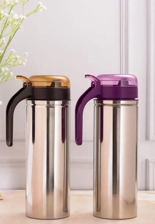 Stainless Steel Insulated Oil/Vinegar Dispenser Bottle with Leak-Proof Flip Lid (Purple)