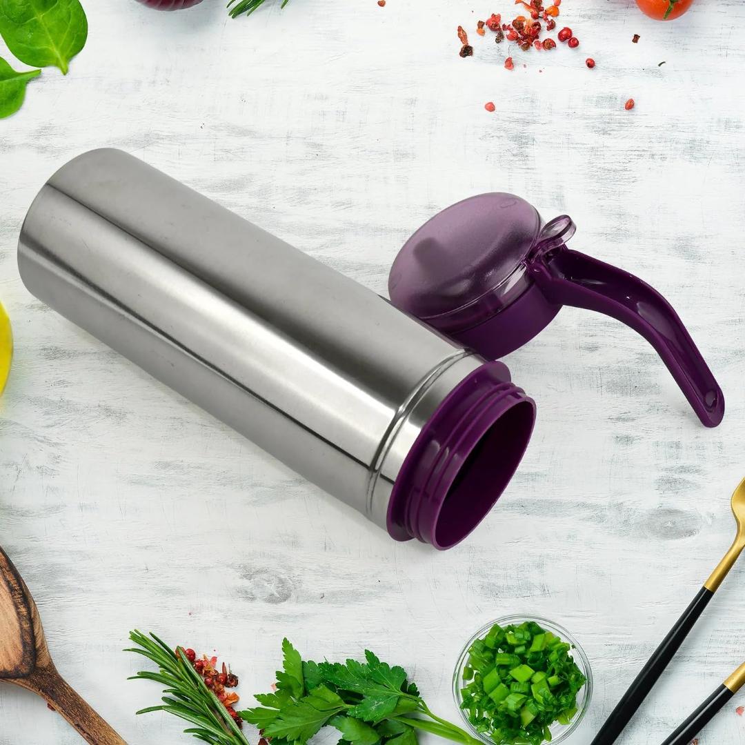 Stainless Steel Insulated Oil/Vinegar Dispenser Bottle with Leak-Proof Flip Lid (Purple)