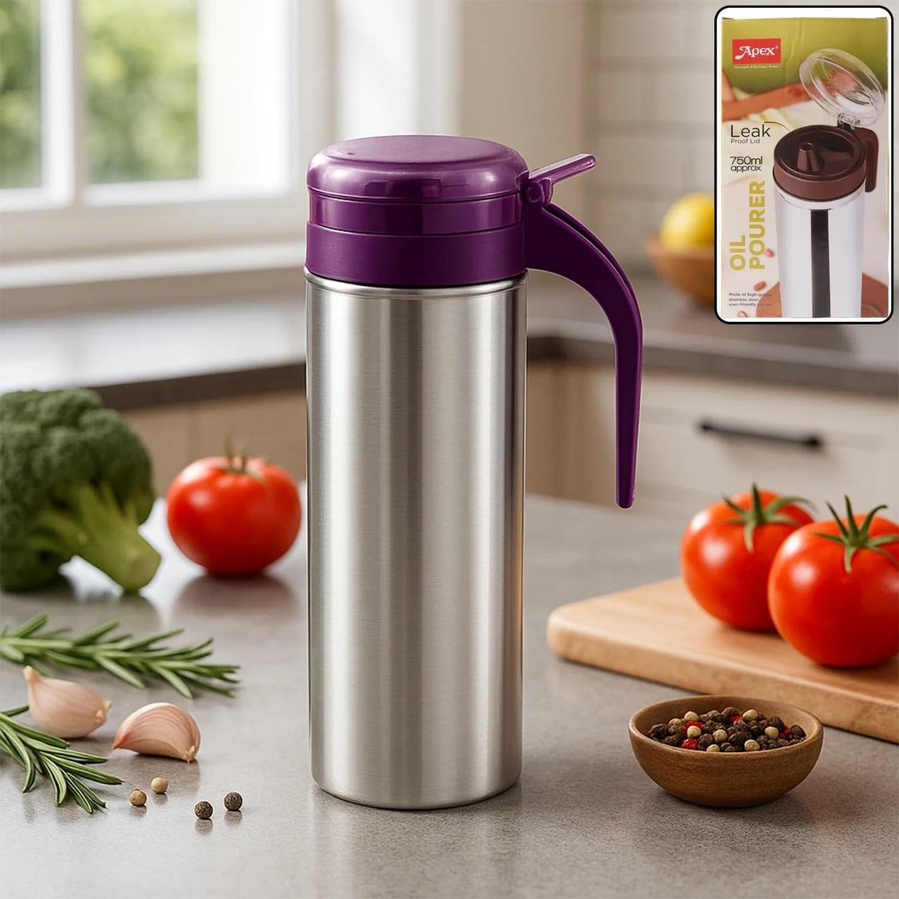 Stainless Steel Insulated Oil/Vinegar Dispenser Bottle with Leak-Proof Flip Lid (Purple)