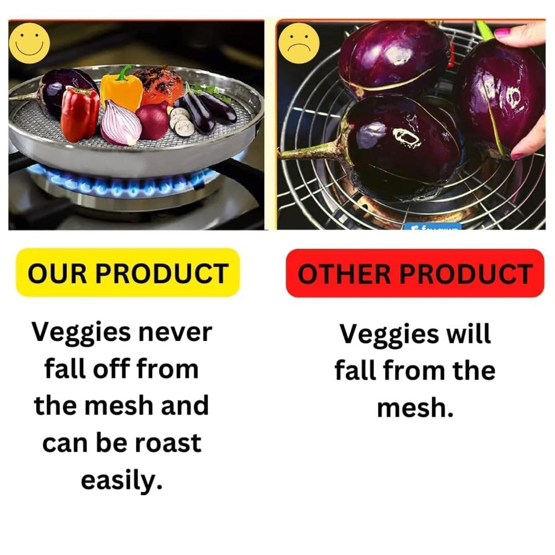 Stainless Steel Mesh Roasting Pan for Roti/Chapati with Foldable Heat-Resistant Handle - Gas Stove Compatible