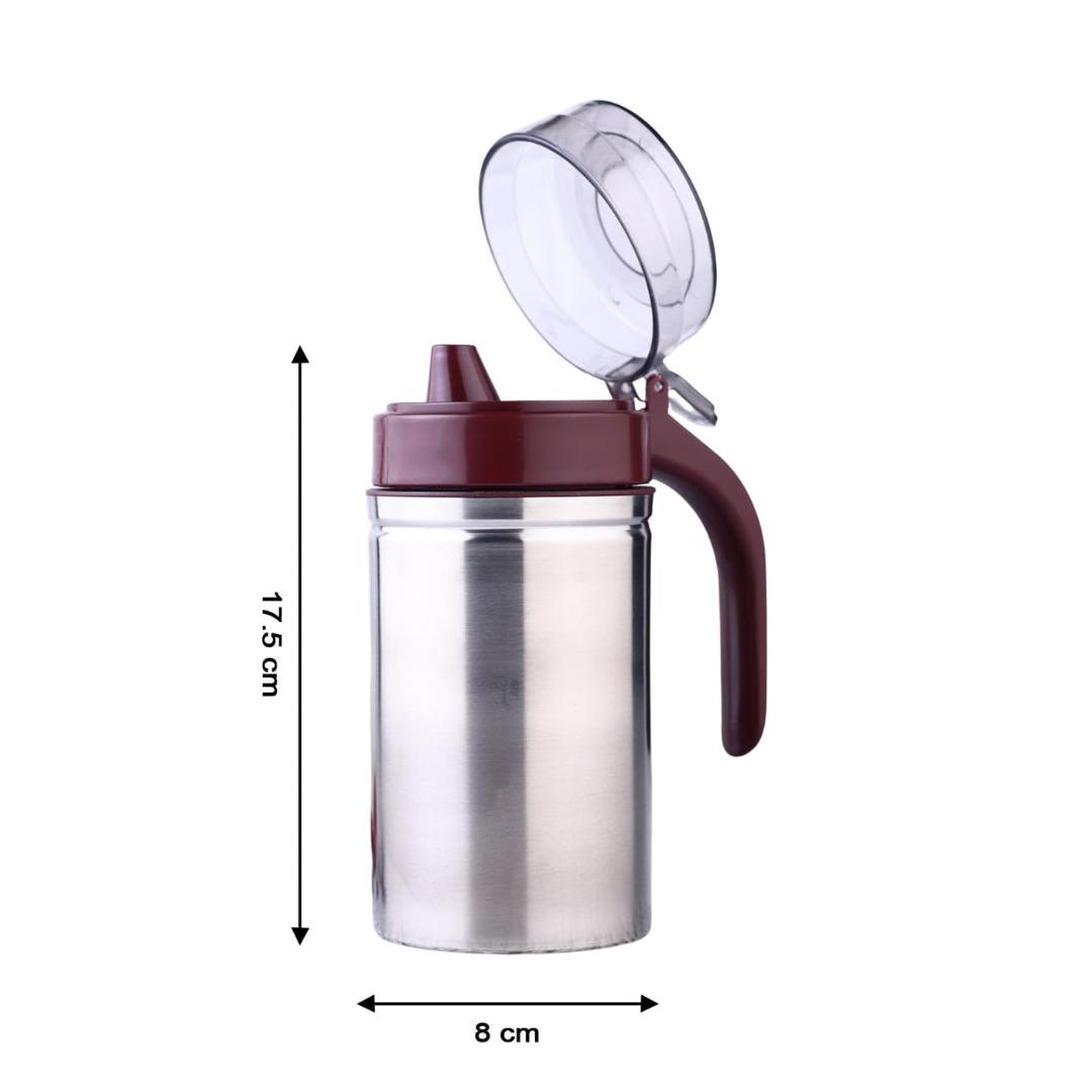 Stainless Steel Oil Dispenser Bottle with Flip Lid and Handle (Red)
