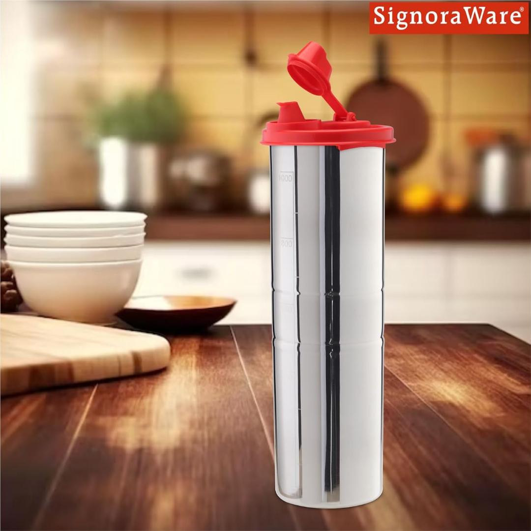 Stainless Steel Oil Dispenser Bottle with Flip Lid and Handle (Red)