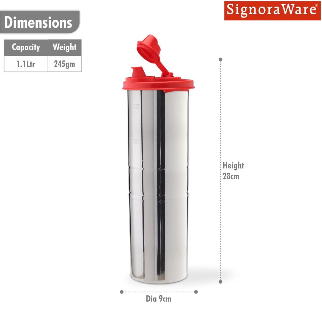 Stainless Steel Oil Dispenser Bottle with Flip Lid and Handle (Red)