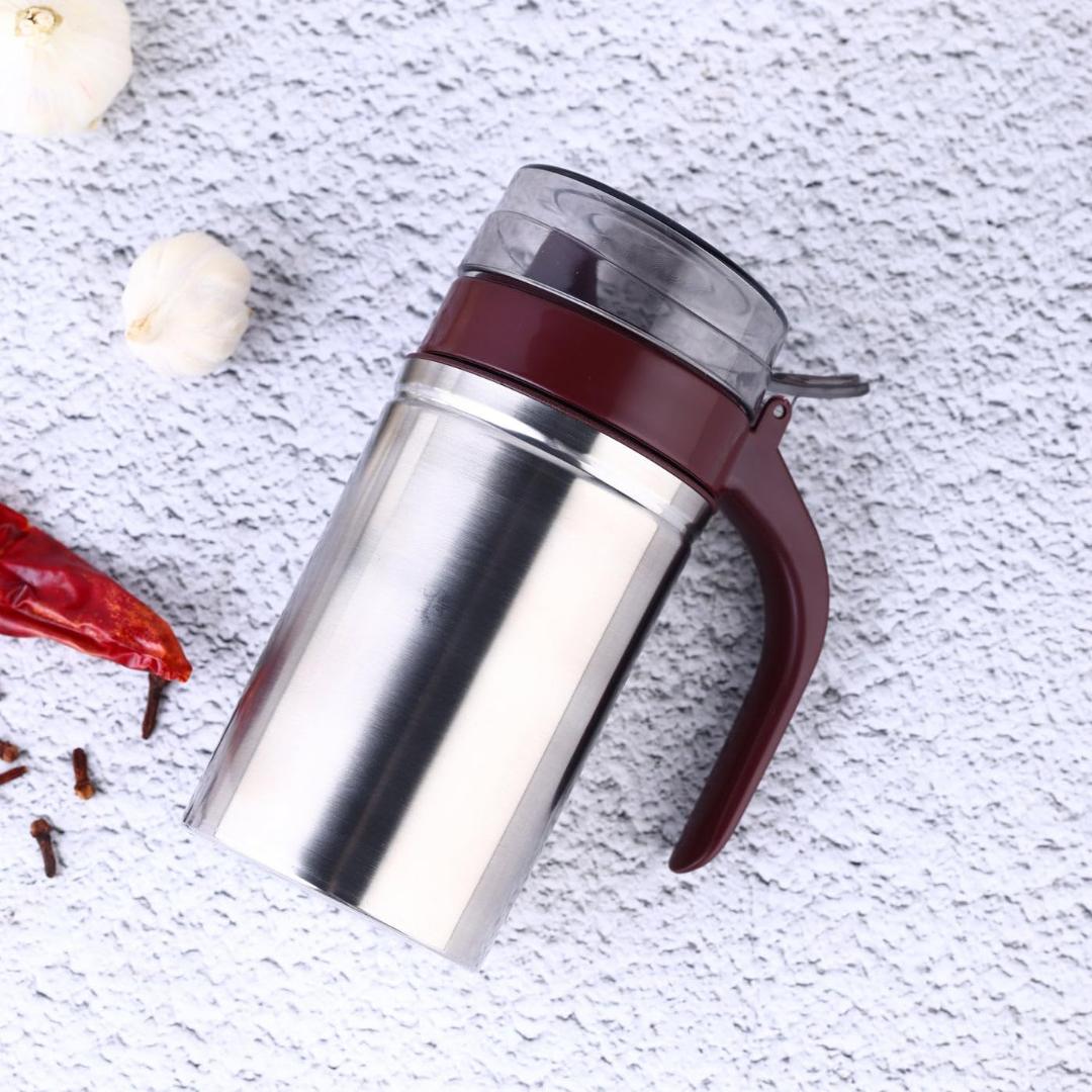 Stainless Steel Oil Dispenser Bottle with Flip Lid and Handle (Red)